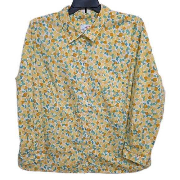 D&Co Size XL Lemon Fruit Print Long Sleeve Button Up Shirt - Picture 1 of 9
